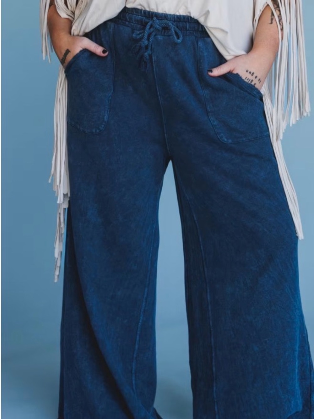 Three Bird Nest “Relaxing Robin” Wide Leg Pants | Navy | Size L Tall Girl Dream